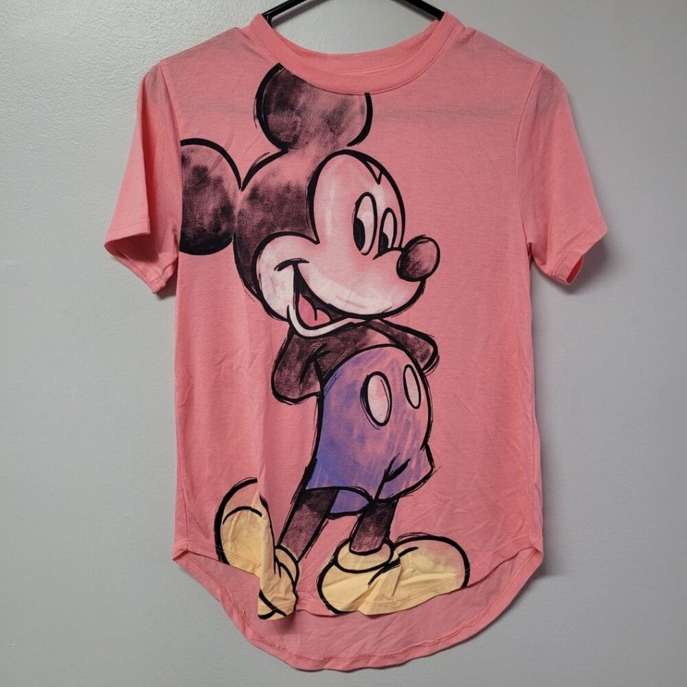 Disney Mickey Mouse Tee Shirt Juniors Small Pink Cartoon Sketch Short Sleeve‎